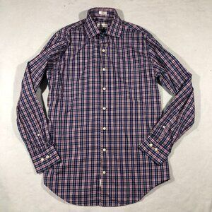 Peter Millar Shirt Mens Medium Plaid Button Front Shirt  Blue Pink Brown Cotton